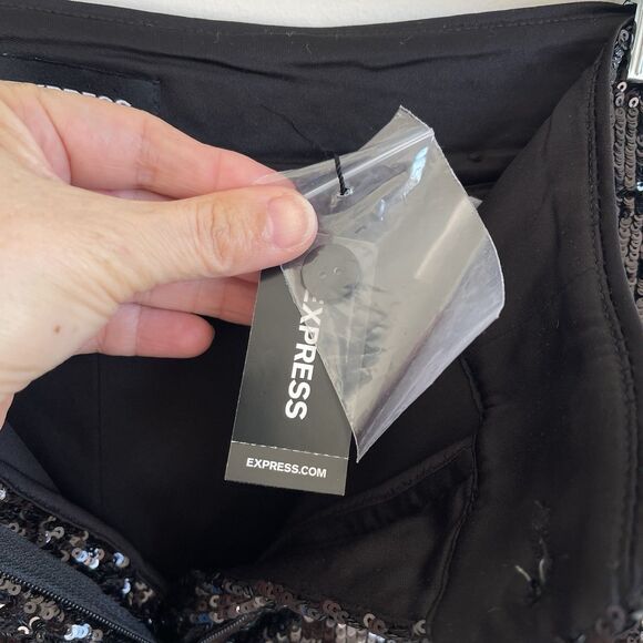 Express High Waisted Sequin Cocktail Party Ankle Pant Black Size Medium NWT - Picture 9 of 13